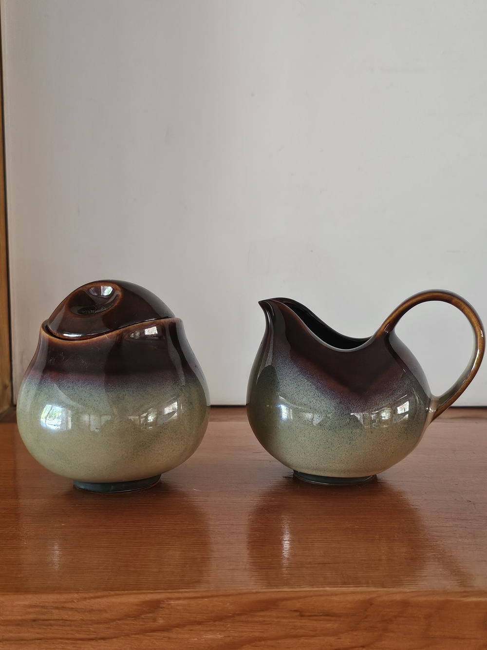 Vintage Sango Nova Brown Stoneware Creamer & Lidded Sugar Bowl Set #4933 MCM